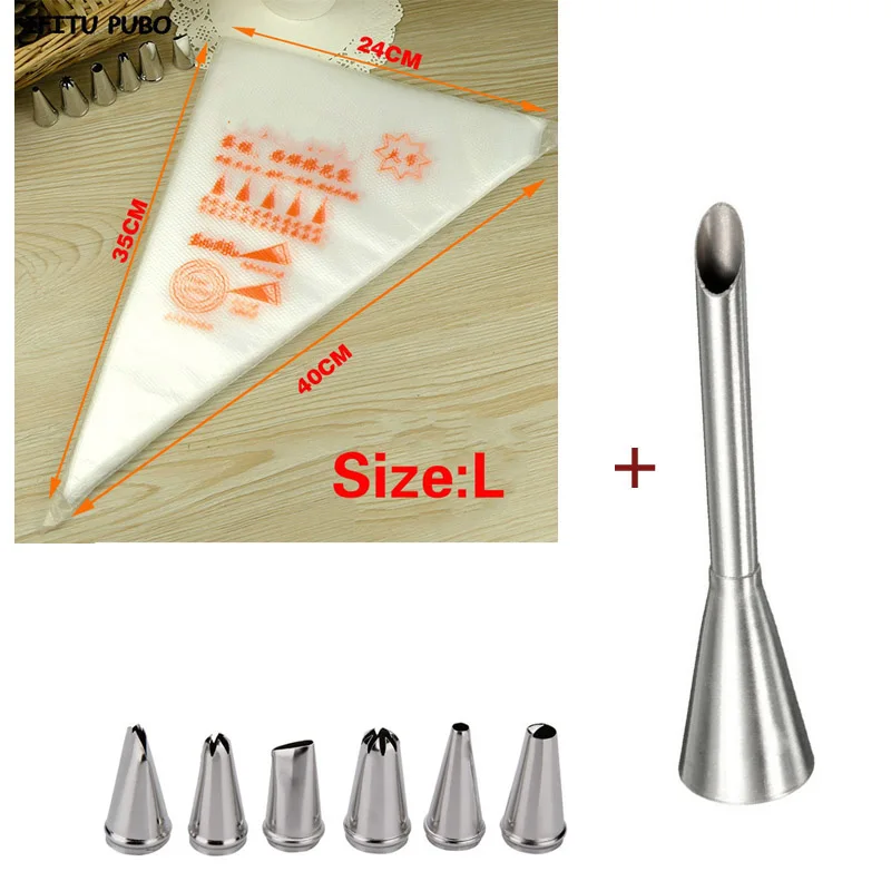 L50pcs and 7 nozzles 50 шт. сумки для украшения торта инструменты для выпечки конвейерное покрытие Кондитерские мешки 7 шт. покрытие из нержавеющей стали трубопровод и слоеные Насадки Набор TDJ - Цвет: L50pcs and 7 nozzles