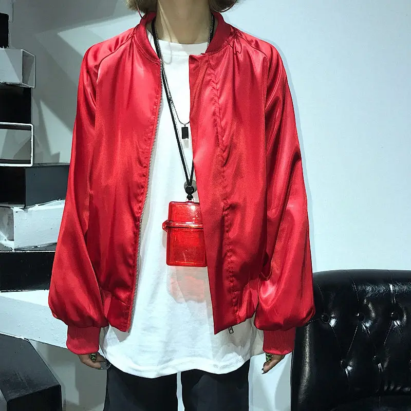 Harajuku Womens Autumn Winter Bomber Jacket Ladies Red Baseball Windbreaker Jackets Zipper Purple Basic Jacket Coat Outwear