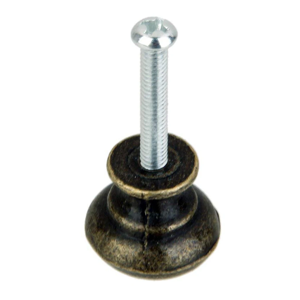 Set of 6 Handle Door Knob Round Drawer Cabinet Vintage - Antique Brass