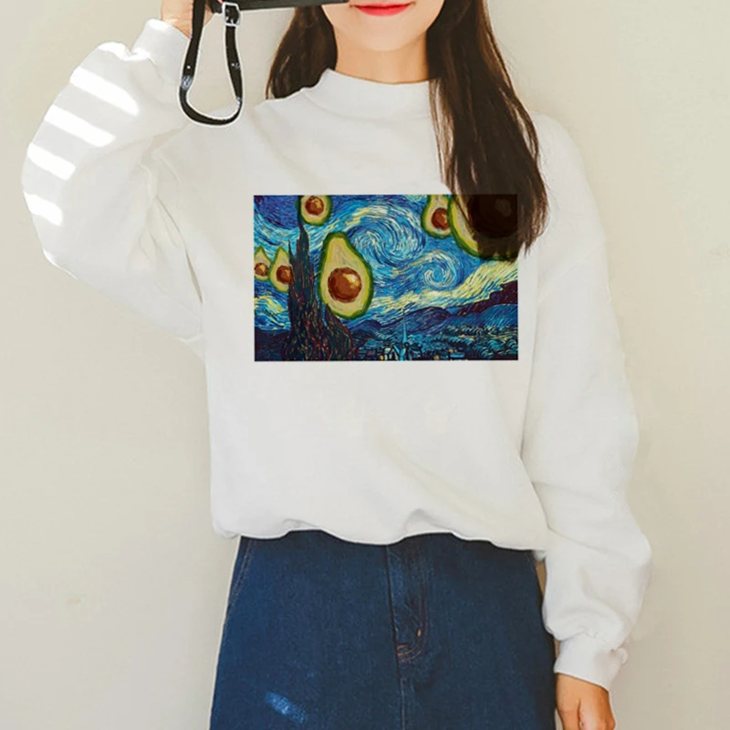 Avocado Harajuku Ullzang Small Fresh Warm Hoodies Women Vegan Kawaii Cartoon Print Sweatshirts 90s Graphic Fashion Hoody Female - Color: H1382