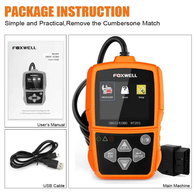 Диагностический сканер Foxwell NT201 OBD2 ODB2 считыватель кодов неисправностей двигателя
