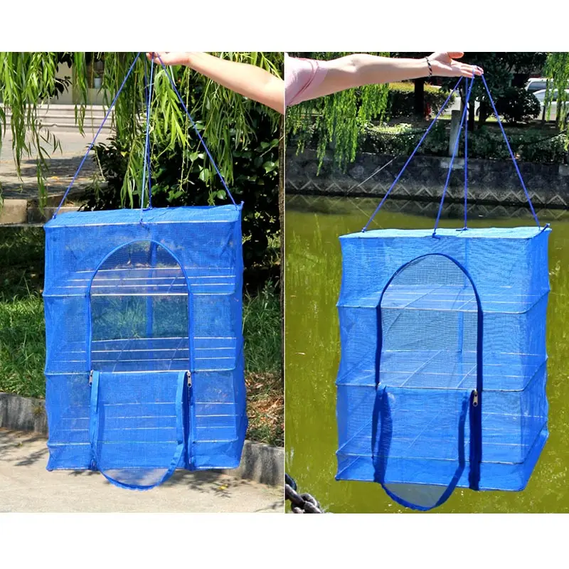

High Foldable 4 Layers Drying Fishing Net Rack Hanging Vegetable Fish Dishes Dryer PE Hanger Fish Net DOG88