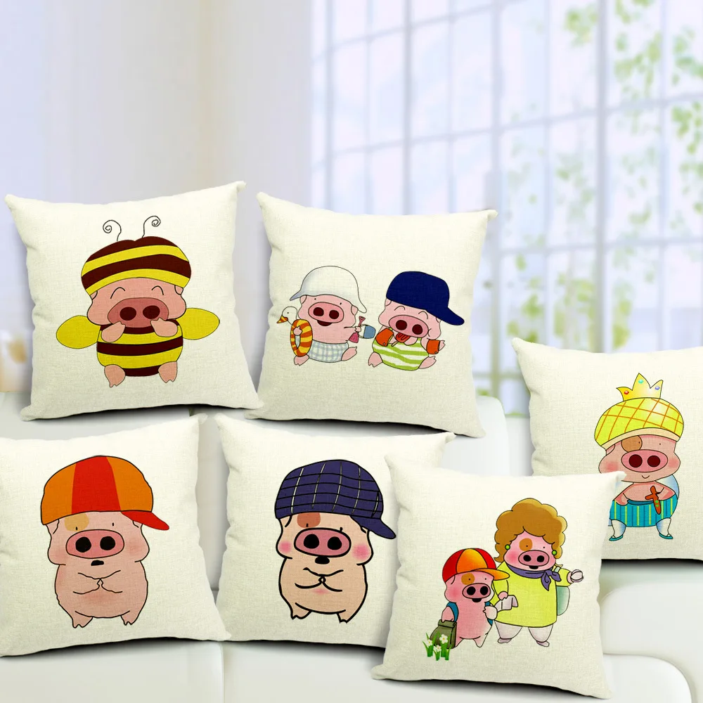 

Korea Style Housse Coussin Deocration Pillowcase Square Print Capas de Almofadas Cartoon Piggy McDull Cushion Cover