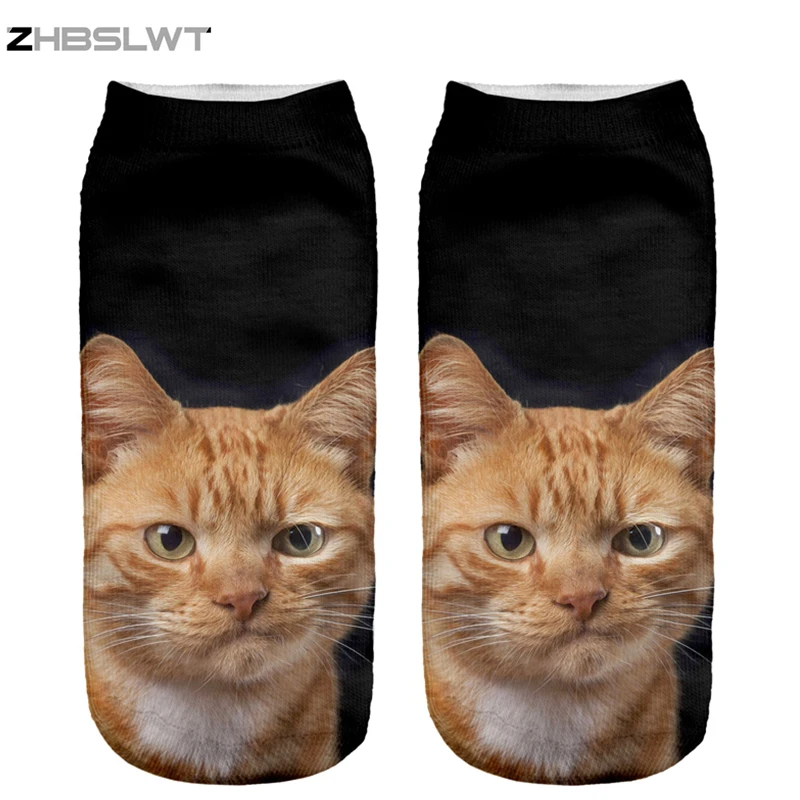 

ZHBSLWT New 3D Print Orange Cat Women Socks Low Cut Ankle Comfortable Hosiery Medias Calcetines Calzini Chaussette -9