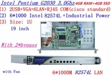 cheap server rack 1U routers with 6*1000M 82574L Gigabit 2*bypass InteL G2030 3.0Ghz 4G RAM 4G SSD support ROS RouterOS Mikrotik