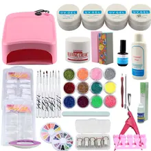 Профессиональный маникюрный набор гель-лаков для ногтей 36 Вт сушилка лампа 12 видов цветов блестящая кисть для пудры накладные наконечники для маникюрных инструментов наращивание ногтей