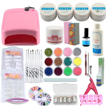 

Pro Manicure Set Gel Nail Polish Set 36W Dryer Lamp 12Color Glitter Powder Brush False Tips For Manicure Tools Nail Extension