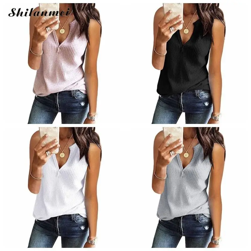 

5XL 4XL Summer Sleeveless Knitted Tank Top Sexy V-Neck Women Cotton Elastic Camis Female Vest Fashion Casual T-shirt Camisole
