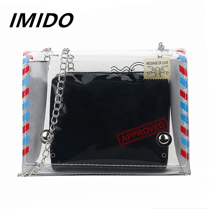 

IMIDO 2019 Summer Style Transparent Chain Simple Fashion Travel Shopping Designer Luxury Fine Women's Shoulder Diagonal Package