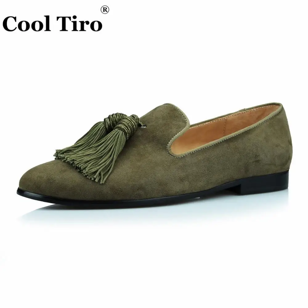 Cool Tiro/золотистые замшевые лоферы; мужские слипоны; шелковые Мокасины с кисточками; мужская повседневная обувь на плоской подошве; мужская модельная итальянская кожаная обувь; Роскошная обувь - Цвет: Зеленый