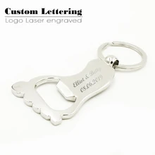 50 шт., 100 шт., гравированный логотип на заказ, лазерный модный брелок в виде ступни, обручальное кольцо для ключей, детский подарок, FJ-006