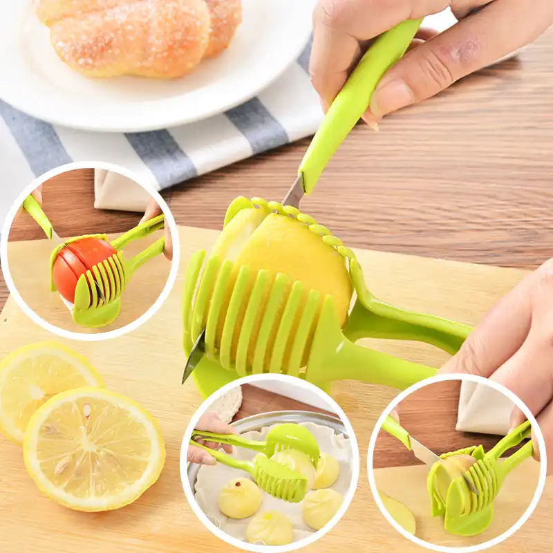 Hot Kitchen Tomato Potato Slicer Clip Holder Fruit Lemon Vegetable Cutter Tools