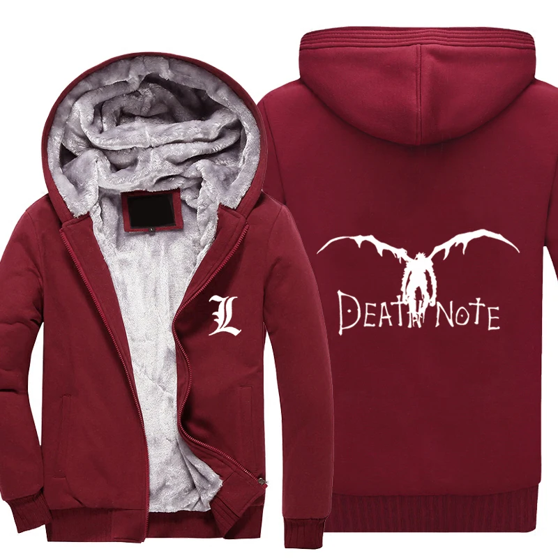 

Winter Coat Death Note Anime Cosplay Men Cashmere Hooded Coat Thick Warm Cotton Jacket Fleece Sweartshirt Zipper Hoodies
