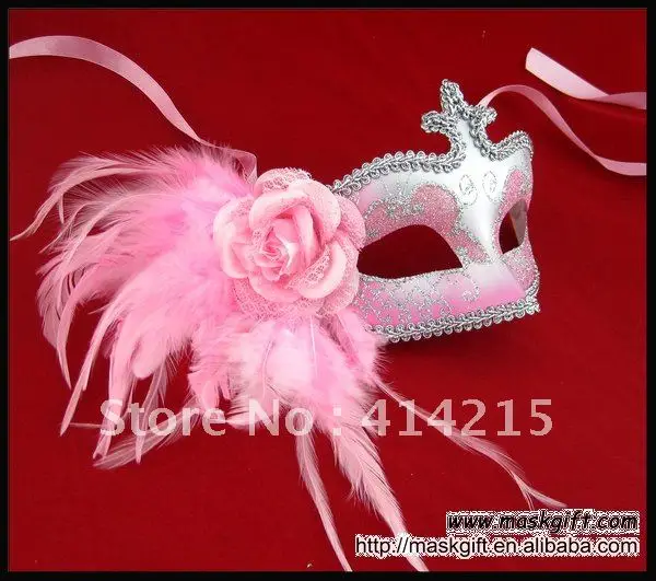 Венецианский уникальный Стиль розовый серебряный Перо карнавальных маска для Sexy Lady