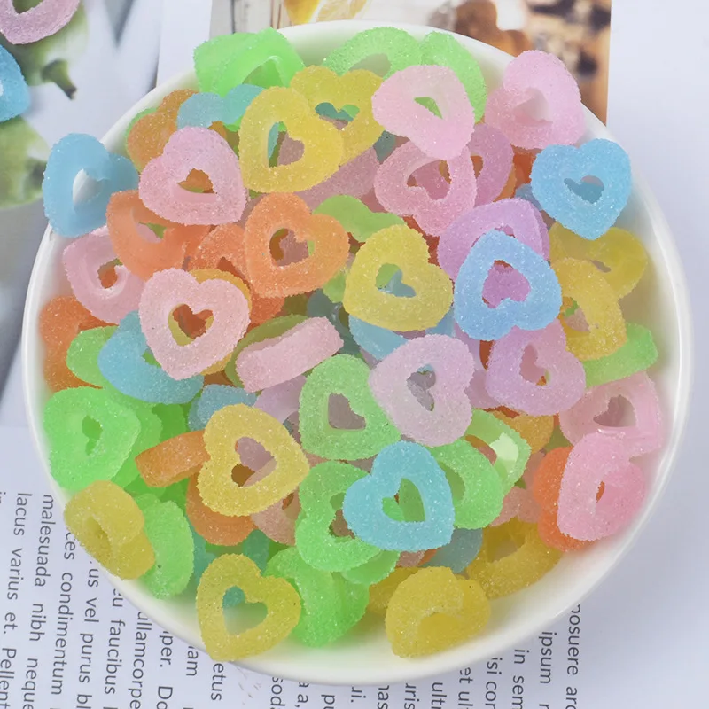 

20Pcs Artificial Fake Food Soft Flat Back Resin Cabochon Craft Simulation Candy Heart DIY Embellishment for Scrapbooking Decor