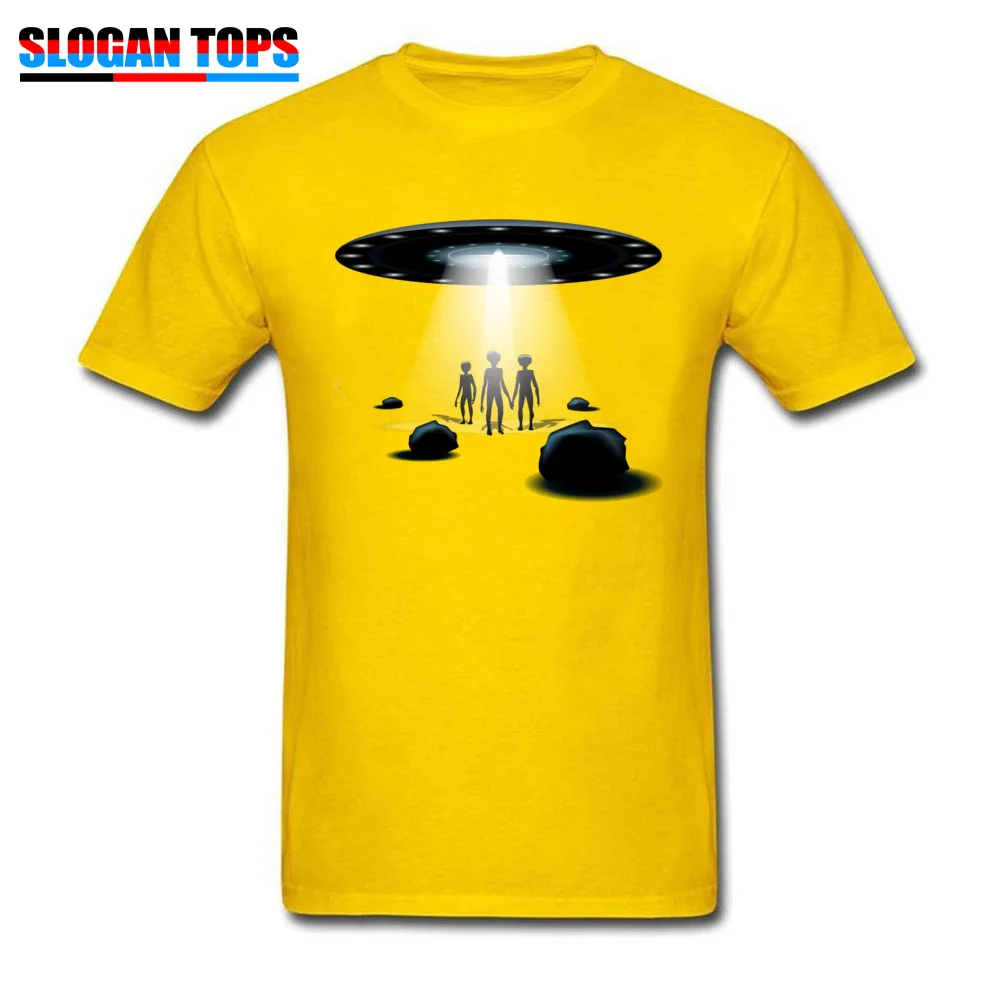 New Arrival UFO18912Y Print Short Sleeve T-Shirt Summer Fall O-Neck 100% Cotton Tops Shirts for Men Tops Tees Printing UFO18912Y yellow