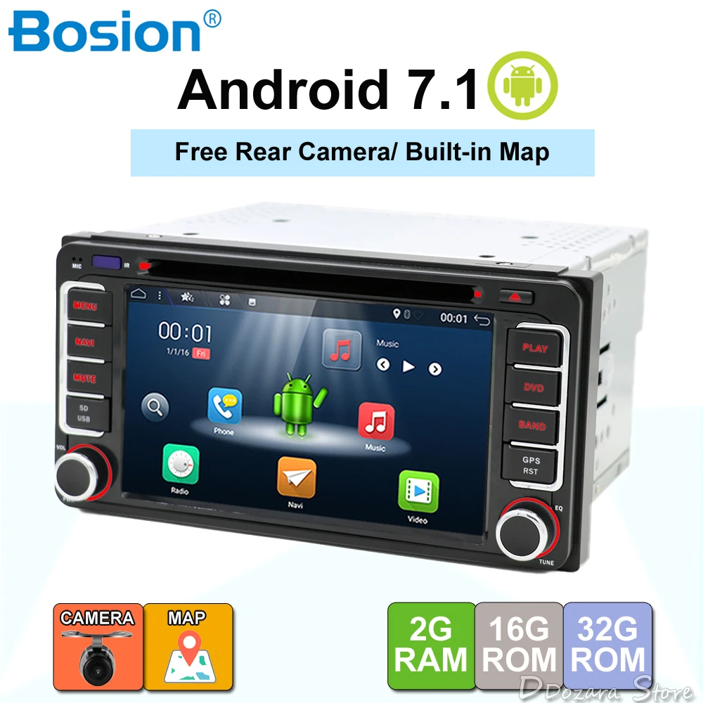 

2 din car radio android 7.1 Car DVD Player for Toyota gps navigation wifi mirror link MAP Rear View Camera Support DAB 4G OBD