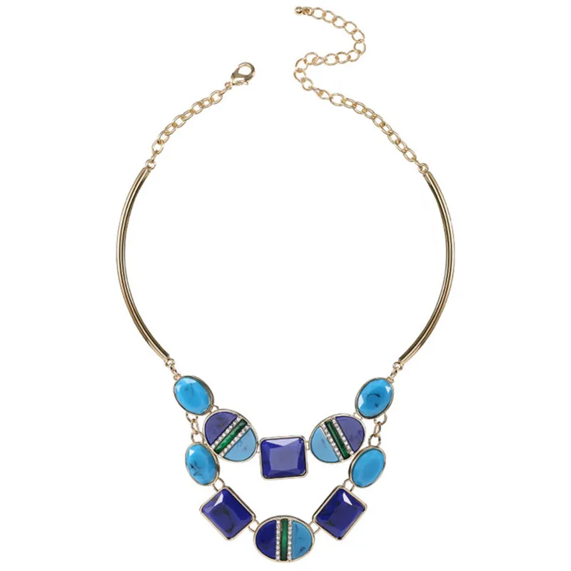

Wing Yuk Tak New Arrival Trendy Irregular Blue Orange Gradational Color Acrylic Geometric Long Crystal Pendant Necklace Women