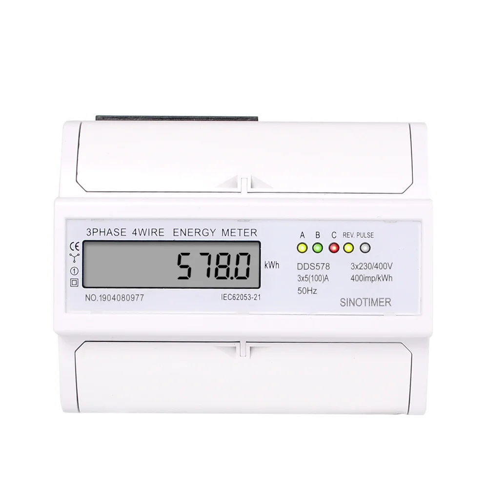 DDS578 New Model 3*5(100)A 50Hz 230V Energy Meter Three Phase 7P DIN Rail LCD Digital Electric Power Consumption Meter