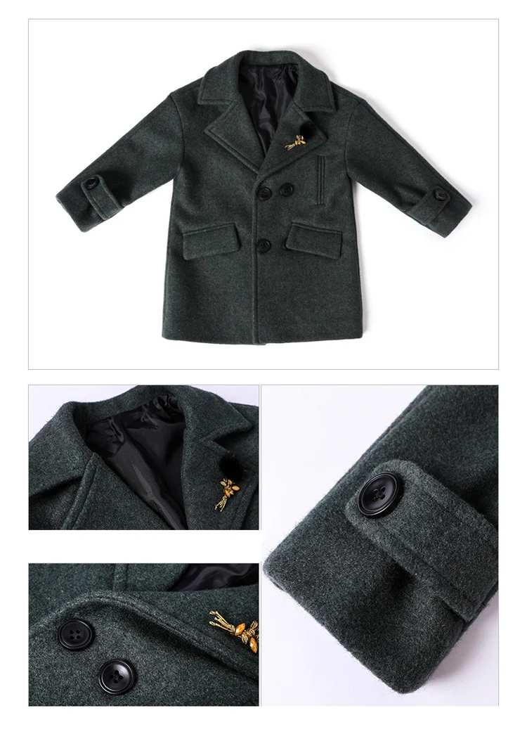 ActhInK/Новые Длинные костюмы для мальчиков; Блейзер; куртка в стиле английских мальчиков; Зимняя шерстяная смесь; детская зимняя штормовка; шикарная верхняя одежда для мальчиков