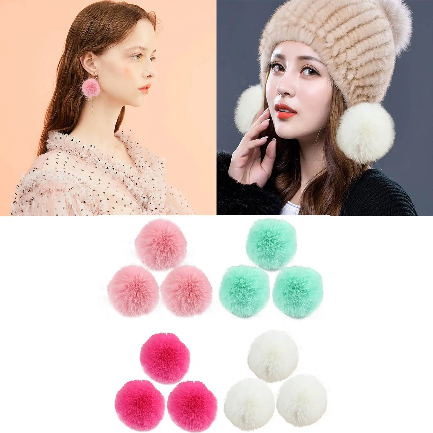 

12pcs Assorted Colors 5cm Fluffy Faux Rabbit Fur Pompom Ball with Elastic Cord for Christmas Keychain Shoes Hat Bag Accessories