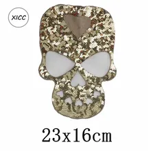XICC Большой размер на заказ блестки мультфильм череп ретикуляции Bling Вышивка Патчи для одежды аксессуары сумка Мода DIY
