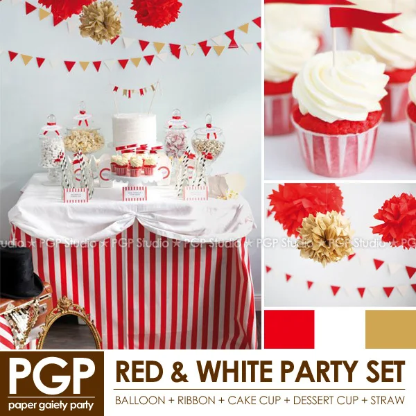 [PGP] Red & White Circus Party Set, Cake Topper cup flag