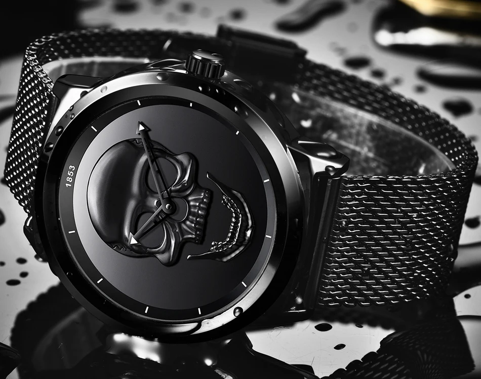 Новые мужские часы Топ бренд Повседневная мода 3D череп нержавеющая сталь водонепроницаемые военные спортивные мужские наручные часы Relogio Masculino