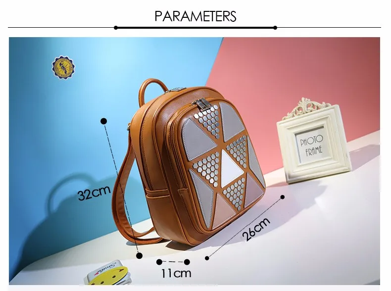 Модный женский рюкзак с заклепками, Лоскутная школьная сумка, панельная брендовая дизайнерская женская сумка
