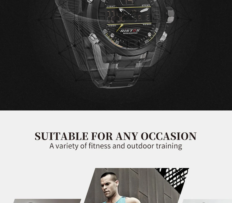 Модные многофункциональные стальные мужские спортивные часы с хронографом, цифровые водонепроницаемые наручные часы, новинка 9338