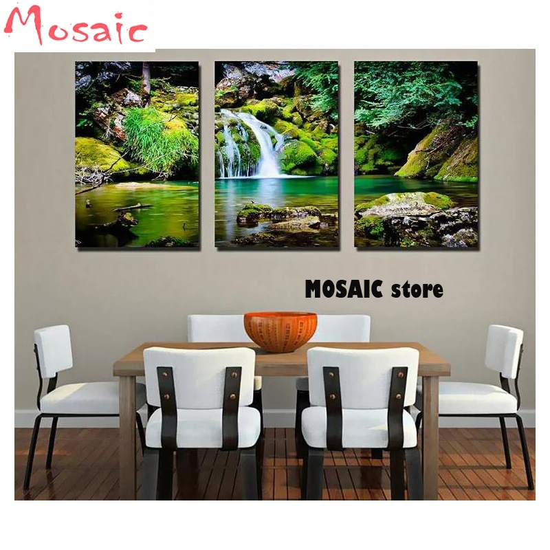 

Full Square Diamond Painting scenery waterfall 3 Pieces Diamond Embroidery Crystals Diamond Picture Rhinestones Cross Stitch Kit