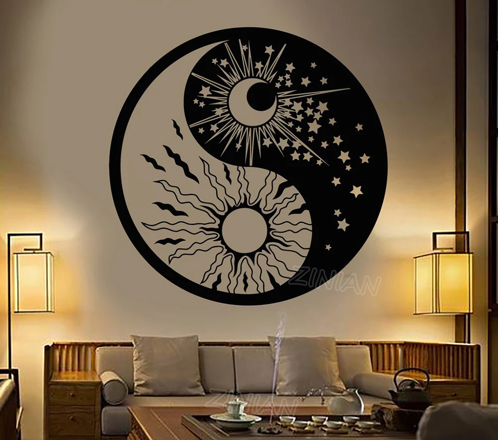 Yin Yang Symbol Sun Moon Buddhism Stars Day Night Wall Stickers Home