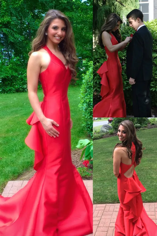 Сексуальная Vestido де феста 2016 Пром Платье Русалка Шифон Драпированные Спинки V