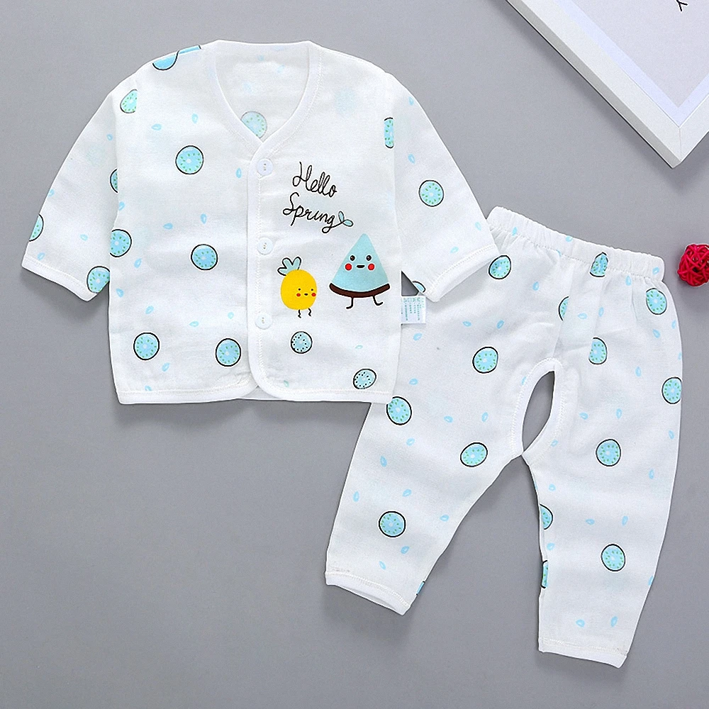 

Summer Autumn baby boy girl 2pcs set cotton gauze undershirt + long pant set for 0-6M baby newborn infant cartoon clothes