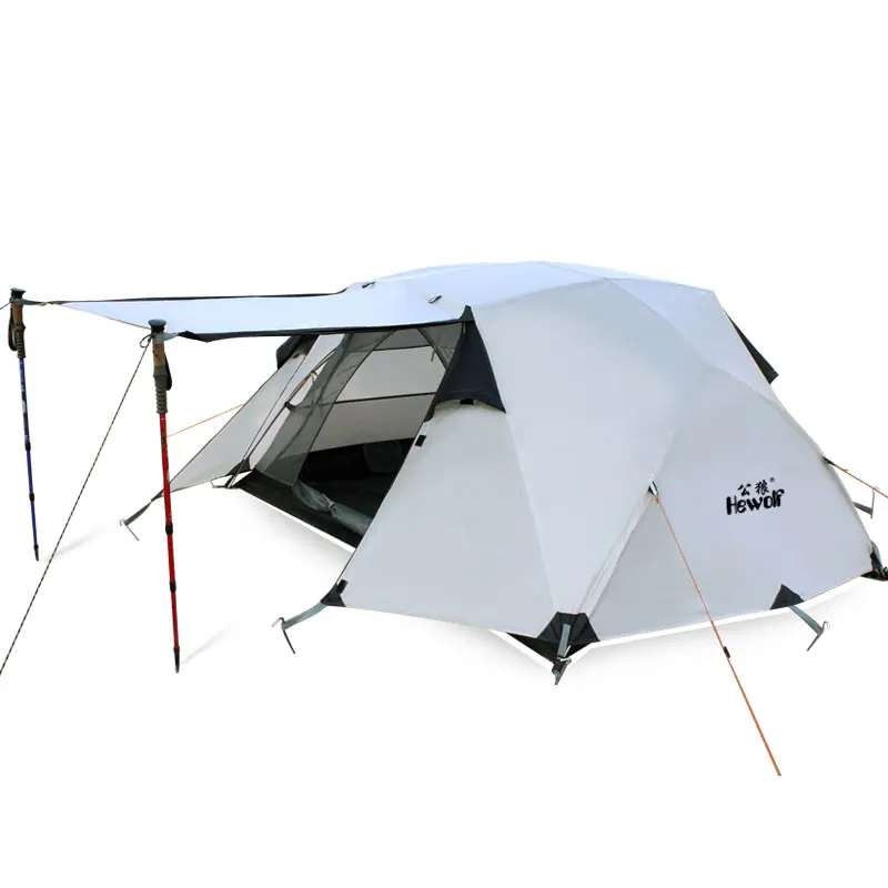 Outdoor Waterproof Camping Tent Double Layer Trekking Barraca Tents Aluminum Beach Awning Fishing Carpas Tente 2 Person KU-589