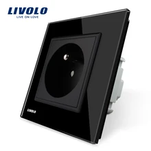Livolo New Arrival, New Outlet, French Standard Wall Power Socket, VL-C7C1FR-12,Black Crystal Glass Panel, AC 110~250V 16A