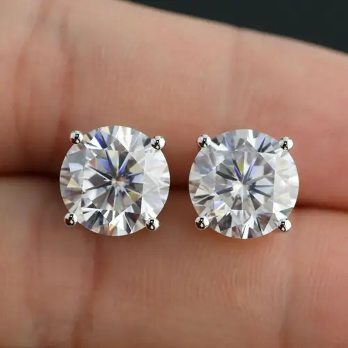 Buy Extra Cost For 14K 585 White Gold Push Back D color 13 mm stone 16 Carat ctw Lab Grown Moissanite Women Earrings
