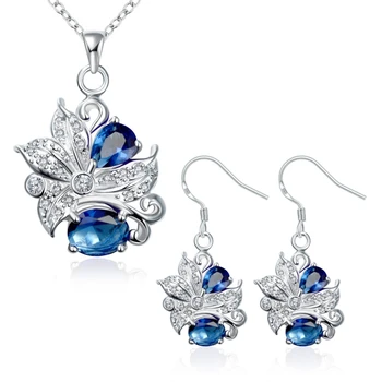 

Garilina Brand Designer Silver Color Deep Blue CZ Choker Pendant Earrings Fashion Jewelry Sets For Women S2022