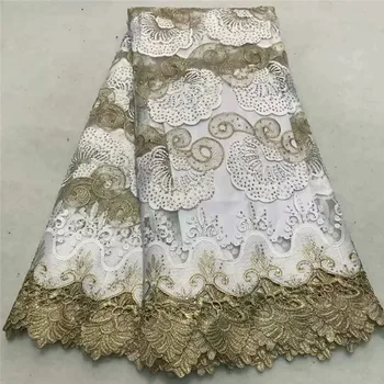 

New Design Nigerian Lace Fabrics Net Rhinestone African Lace Fabric White Guipure French Tulle Lace Fabrics High Quality