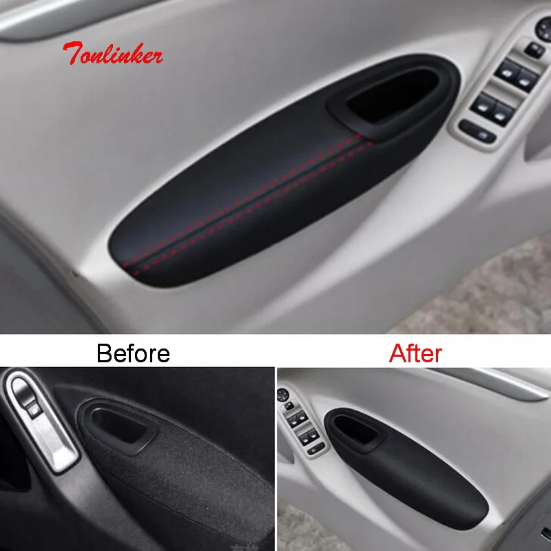 

Tonlinker Door Armrests Anti-Dirty Holster Cover stickers for 2014-19 Peugeot 301 Car Styling 4 Pcs PU Leather Cover stickers