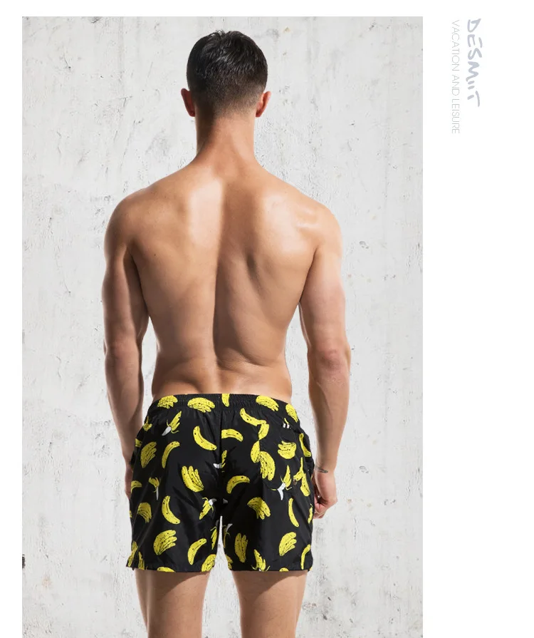 Летние трендовые мужские пляжные шорты трусы с принтом банана черные синие обшитые мужские шорты купальные шорты короткая одежда для плавания Sunga купальник Быстросохнущий