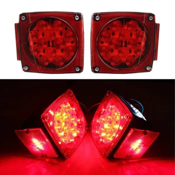 

1Pair Square Car Rear Tail Lights Red Stop Brake Lamp 12V Truck Trailer Lorry License Plate Lamp