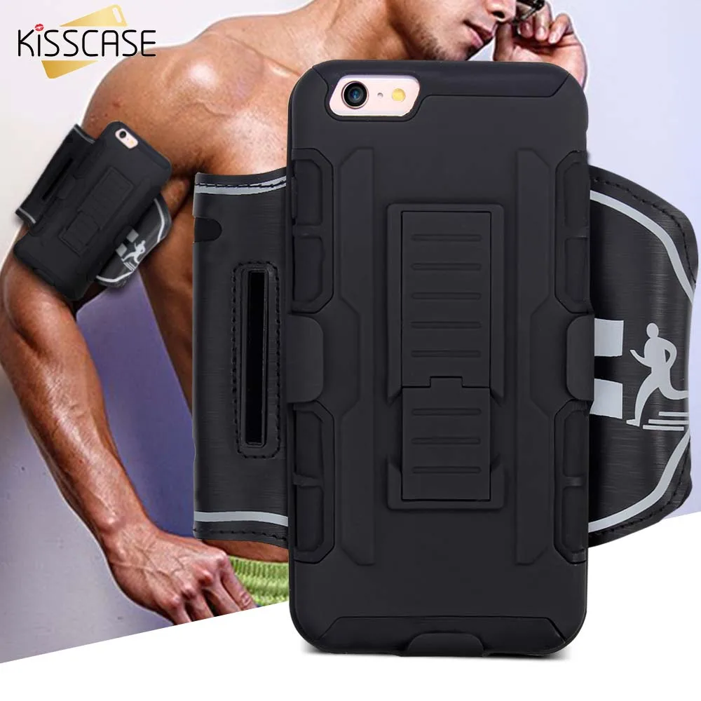 KISSCASE Cool Black 3 in 1 Hybrid Dual Use Arm Band Case Cover For iPhone 6 6S 7 Plus 5 5S SE Samsung S7 S6 S5 Edge Note 4 |