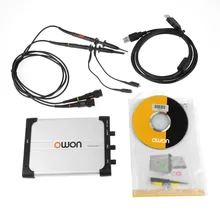 OWON 1 комплект двухканальный VDS1022 Виртуальный USB осциллограф 100MSa/S 25M UI дизайн осциллограф для ПК USB питание шины