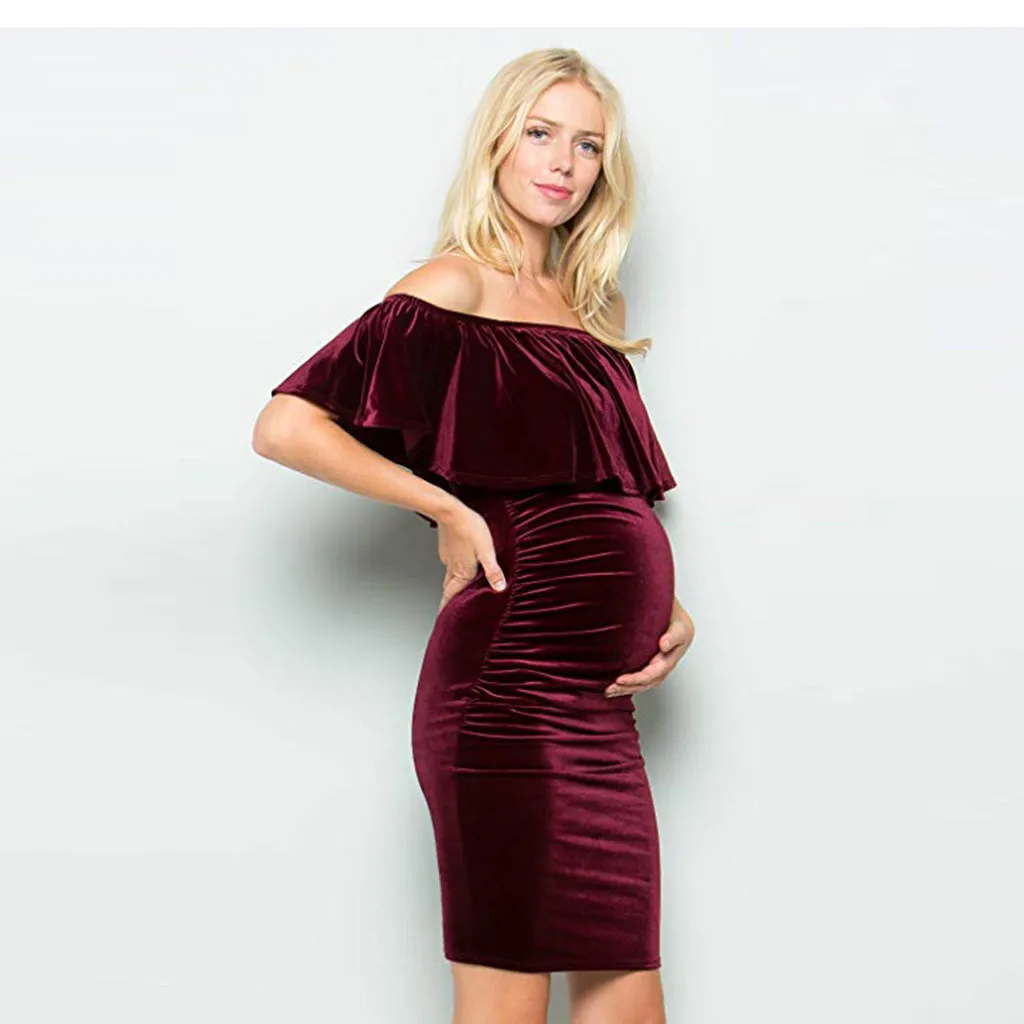 MUQGEW платье для беременных Премиум мягкий стрейч холодное плечо фотография вечерние Одежда для тела для беременных женщин зима#30