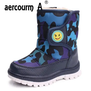 

Aercourm A 2017 Boys Snow Boots Plush Warm Thick Boots Blue Black Non-slip Magic Stickers Shoes Kids Winter Waterproof Shoes