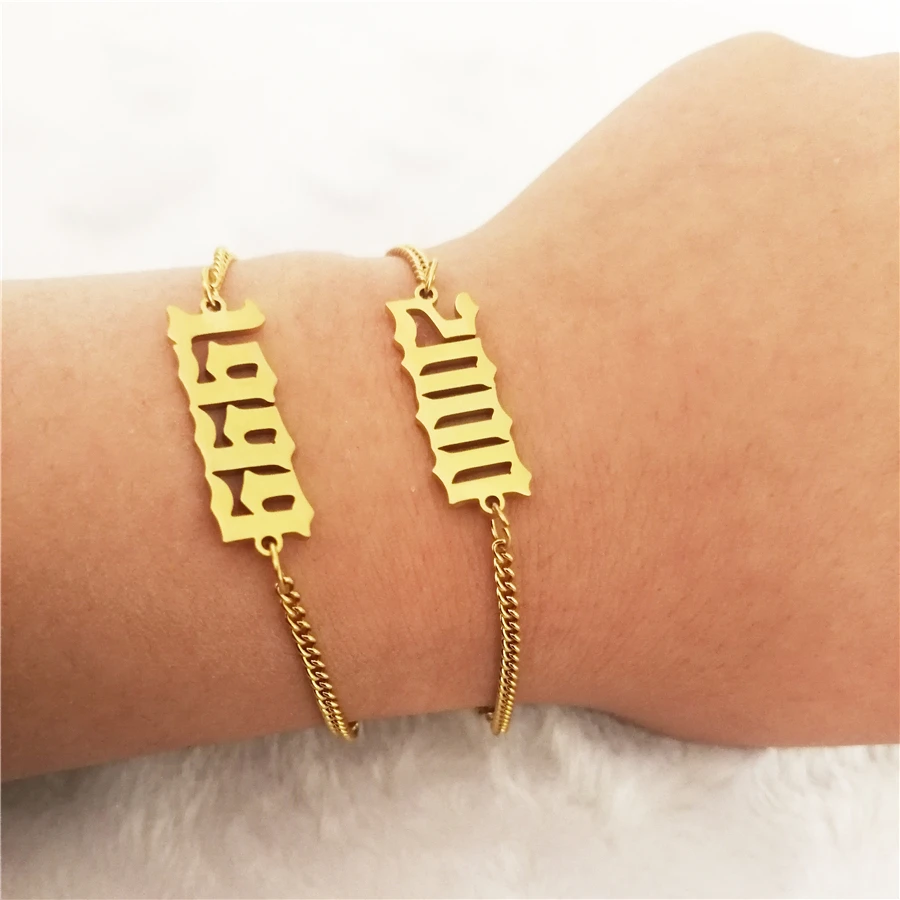 

Personalized Old English Number Bracelets for Women 1991 1992 1993 1994 1995 1996 1997 1998 1999 Custom Jewelry Birthday Gift