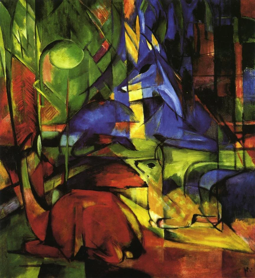 

High quality Oil painting Canvas Reproductions Deer in the Forest II 1914 By Franz Marc hand painted