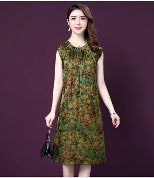 

2020 Spring Summer Fashion Short Sleeve Silk Women Dress New Style Big Code Xxxl Loose Elegant Temperament Female Dresses A-line