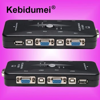 

kebidumei Portable USB KVM 4 Ports Selector VGA Print Auto Switch Moniter Box VGA Splitter V322 USB 2.0 KVM Switch